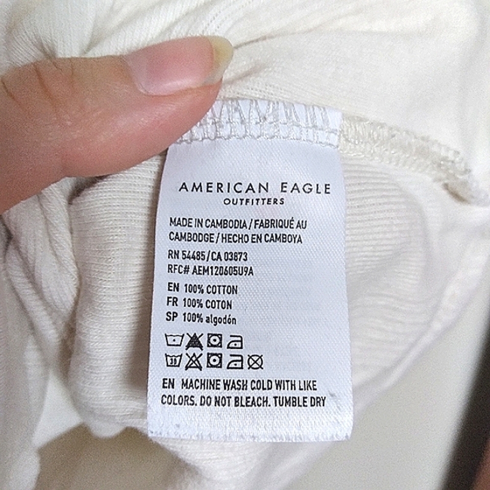 American Eagle White Cropped Cotton Short Sleeve Scoop Neck Ribbed Tee Large - Picture 8 of 9